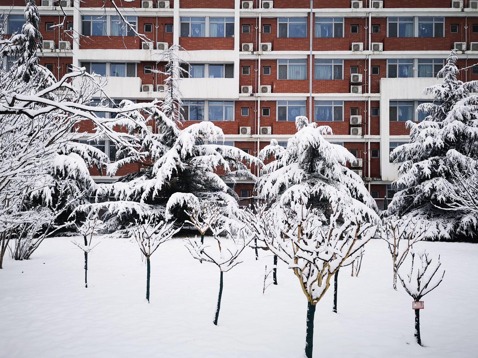 Duxue Building, white snow and red walls